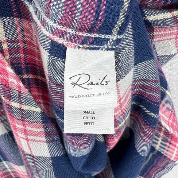 RAILS Hunter Plaid Shirt Womens Small Blue Pink Long Sleeve Button Up Azure Pink - Picture 13 of 16